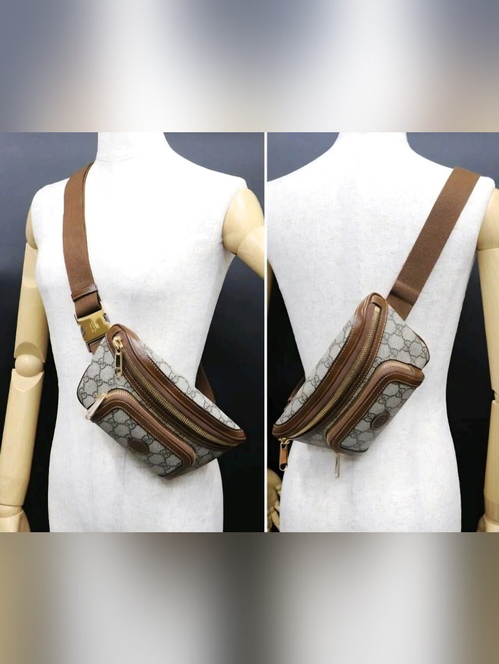 Gucci Beige and Brown Monogram Belt Bag Excellent condition